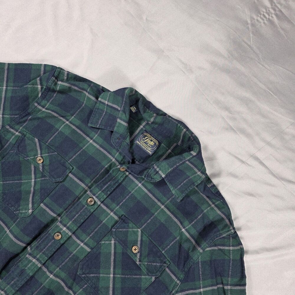 Jach's Heritage Mens Plaid Flannel Button Up Shirt Size XXL Navy & Green Grunge